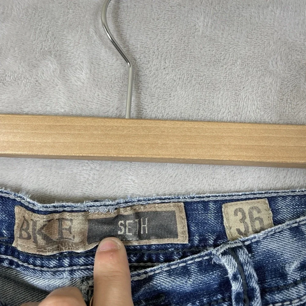 BKE Seth Jeans Mens 36x32 (fit 35x30) DISTRESSED Y2K Whisker Fade Worn-in